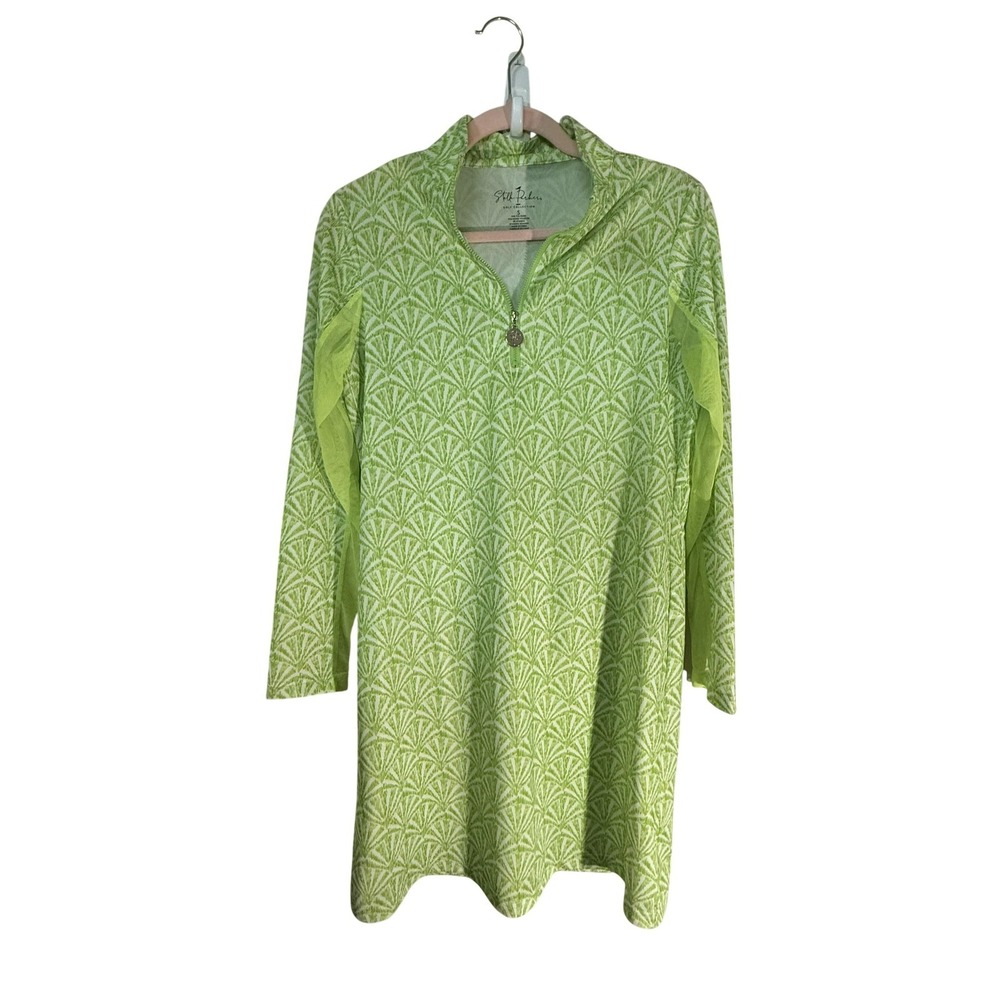 Stella Parker Golf Dress‎ Womens S Green Geometric Knee Length Collared Zip